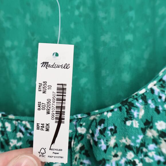 NWT Madewell Ruched Scoopneck Crepe Midi Dress In Floral Kelly Green Size 10 - Picture 11 of 11
